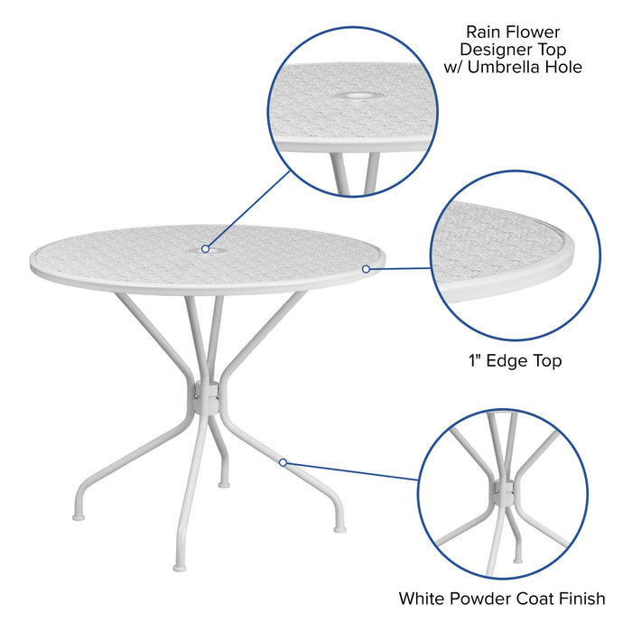 commercial patio tables with umbrella hole Emma + Oliver Commercial Grade 35.25" RD Sky BL Indoor-Outdoor Steel Patio Table-Umbrella Hole Blue