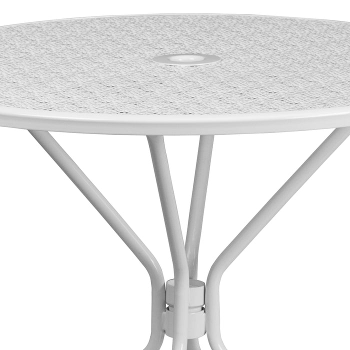 folding round patio table with umbrella hole Emma + Oliver Commercial Grade 35.25" RD Sky BL Indoor-Outdoor Steel Patio Table-Umbrella Hole Blue