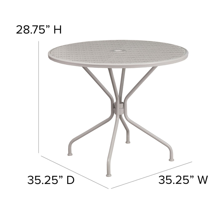 Commercial Grade 35.25" Round Colorful Metal Garden Patio Table with Umbrella Hole