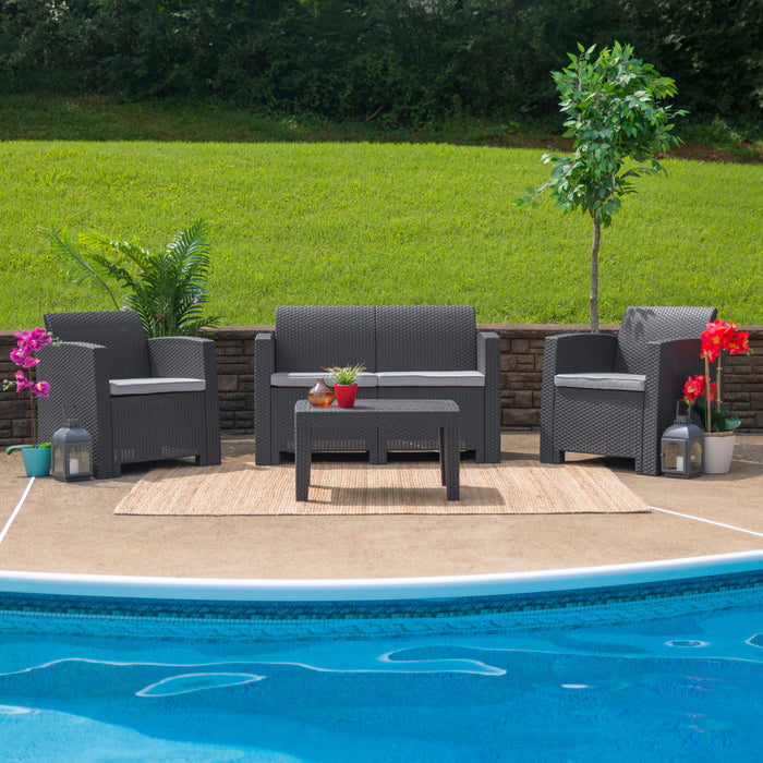 Faux Rattan Loveseat with All-Weather Cushions