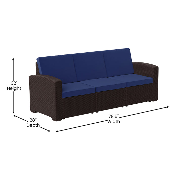Faux Rattan Sofa with All-Weather Cushions