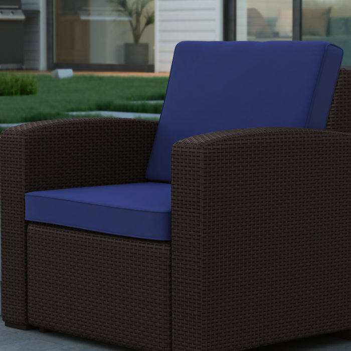 Faux Rattan Chair with All-Weather Cushion