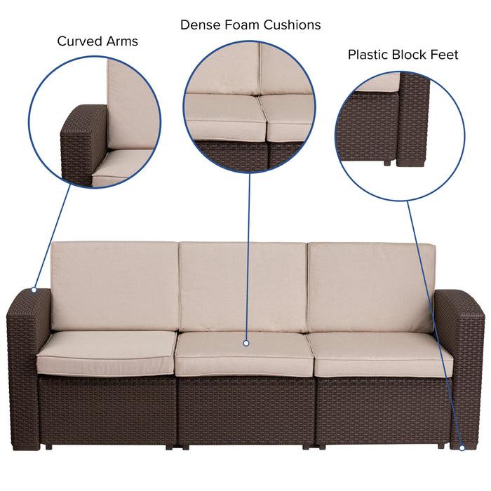 Faux Rattan Sofa with All-Weather Cushions