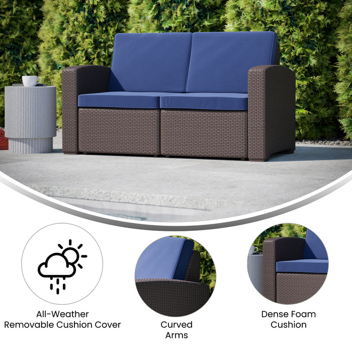 Faux Rattan Loveseat with All-Weather Cushions