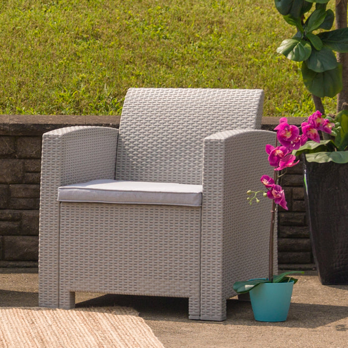 Faux Rattan Chair with All-Weather Cushion