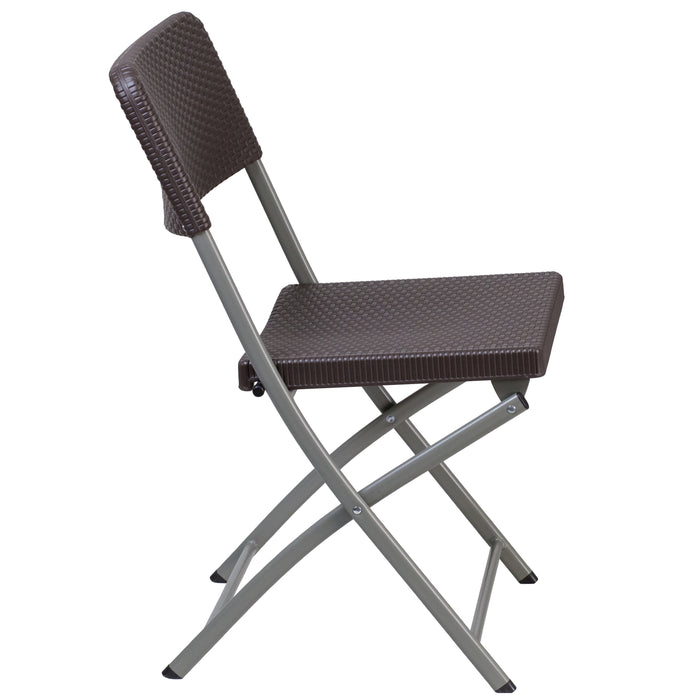 2 Pack Rattan Plastic Folding Chair with Gray Frame