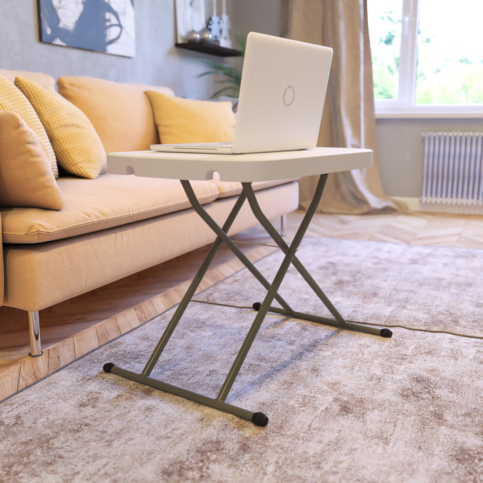 Height Adjustable Plastic Folding TV Tray/Laptop Table in Granite White