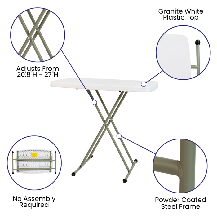 Height Adjustable Plastic Folding TV Tray/Laptop Table in Granite White