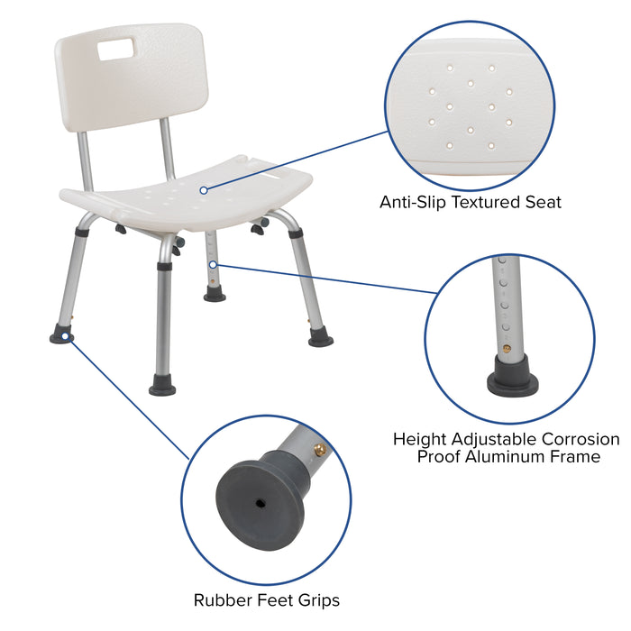 Tool-Free 300 Lb. Capacity, Adjustable Bath & Shower Chair with Back
