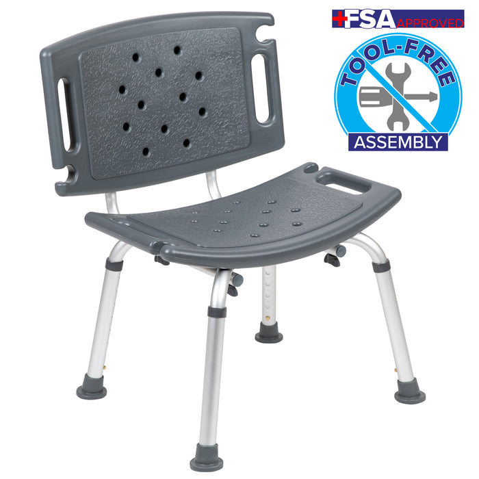 Tool-Free 300 Lb. Capacity, Adjustable Bath & Shower Chair with Large Back