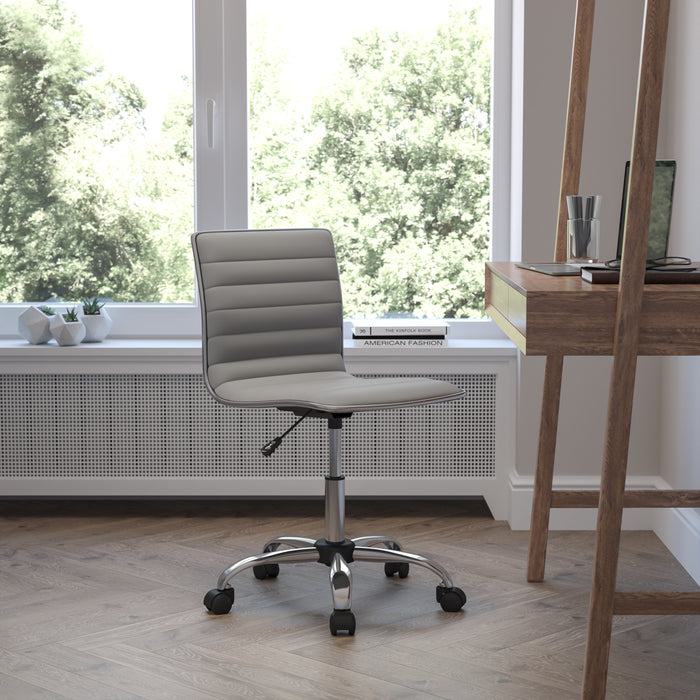 Low Back Designer Armless Ribbed Swivel Task Office Chair