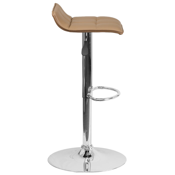 Quilted Wave Seat Adjustable Height Barstool with Chrome Base