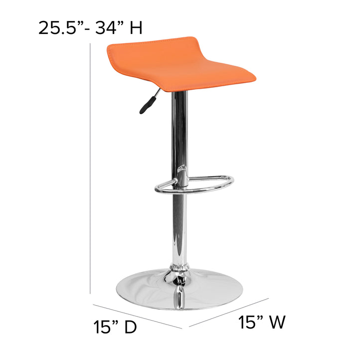 Solid Wave Seat Vinyl Adjustable Height Barstool with Chrome Base