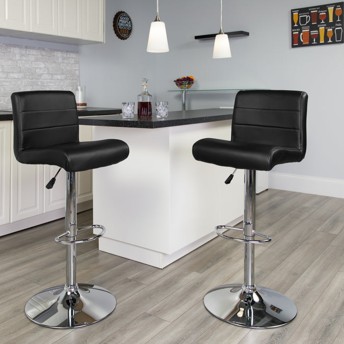 Swivel Rolled Seat Adjustable Height Barstool with Chrome Base