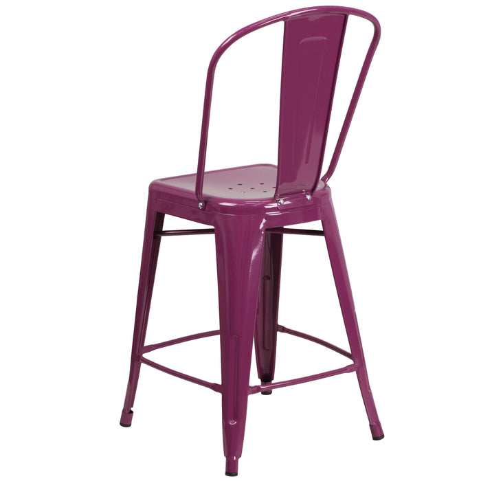 Commercial Grade 24"H Metal Indoor-Outdoor Counter Stool w/ Drain Holes and Back