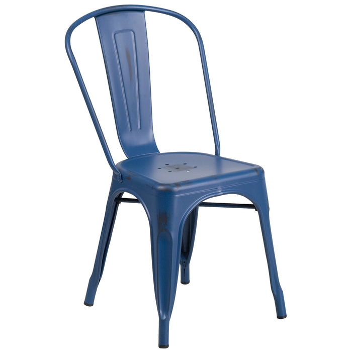 Commercial Grade Distressed Colorful Metal Indoor-Outdoor Stackable Chair