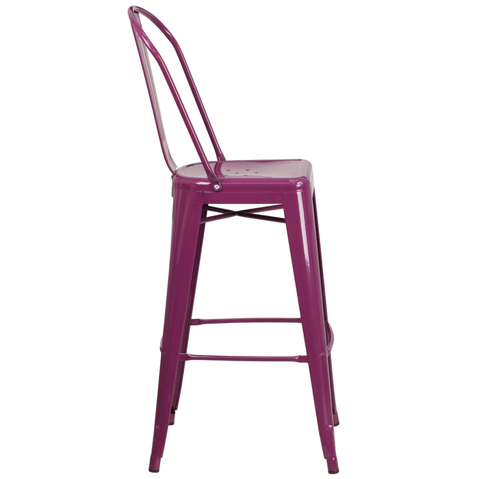 Commercial Grade 30"H Metal Indoor-Outdoor Barstool with Drain Holes and Back