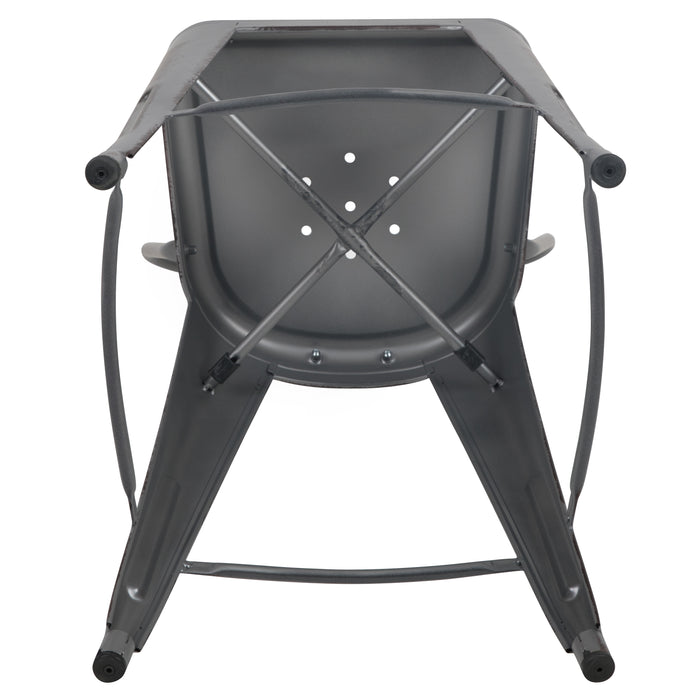 Commercial Grade 24"H Distressed Metal Indoor-Outdoor Counter Stool with Back
