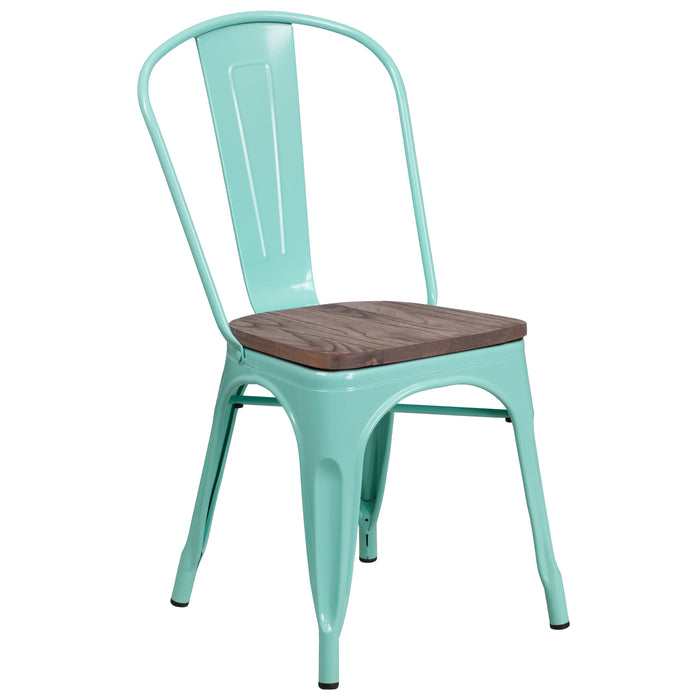 Colorful Metal Dining Stack Chair with Wood Seat