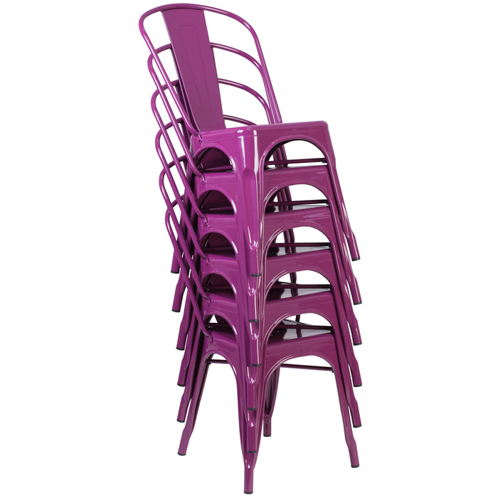 Commercial Grade Colorful Metal Indoor-Outdoor Dining Stack Chair