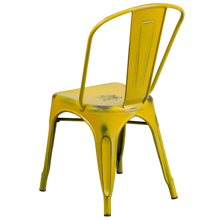Commercial Grade Distressed Colorful Metal Indoor-Outdoor Stackable Chair