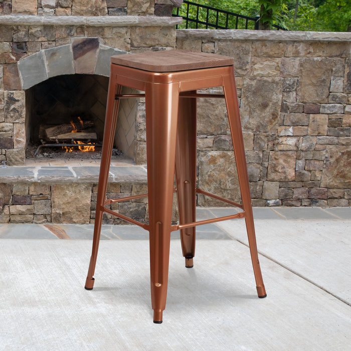 30"H Backless Barstool with Square Wood Seat