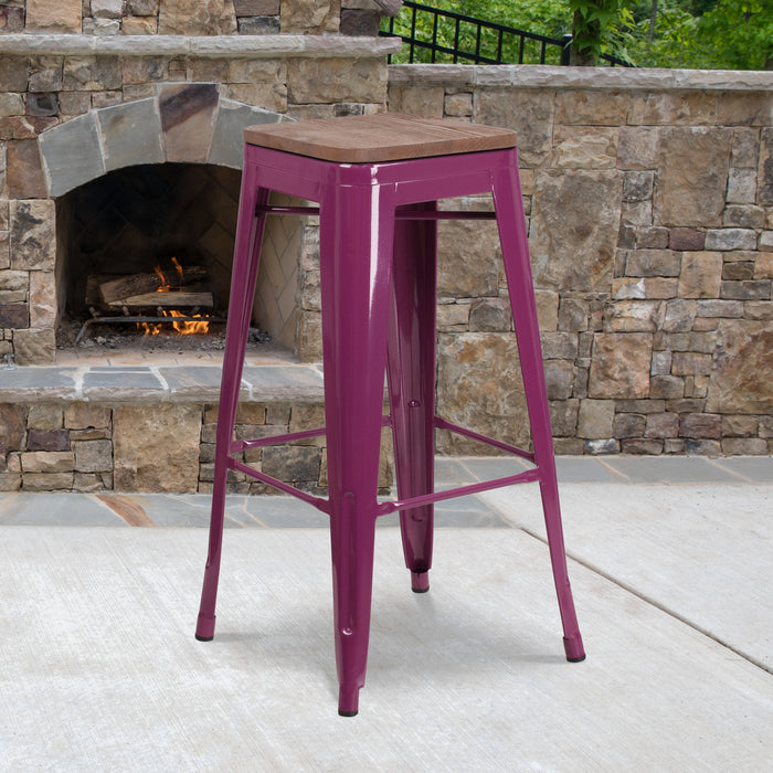 30"H Backless Barstool with Square Wood Seat