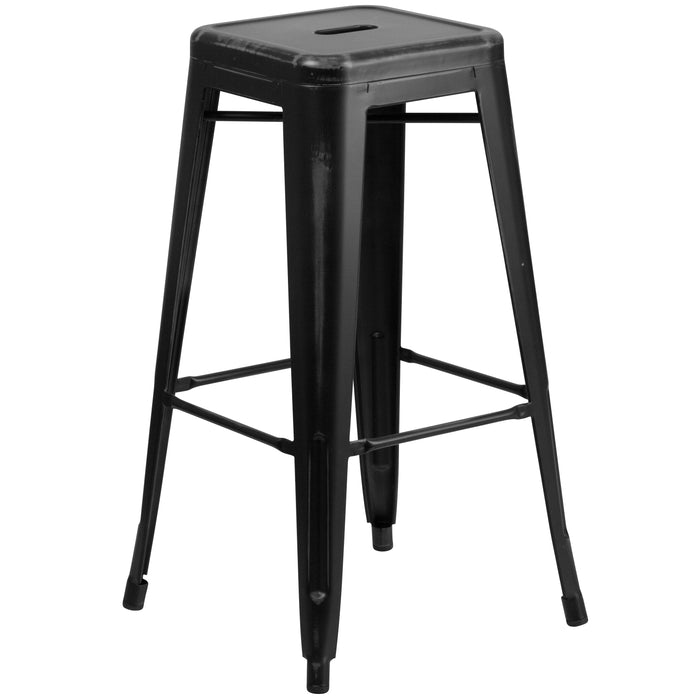 Commercial Grade 30"H Backless Distressed Colorful Metal Indoor-Outdoor Barstool