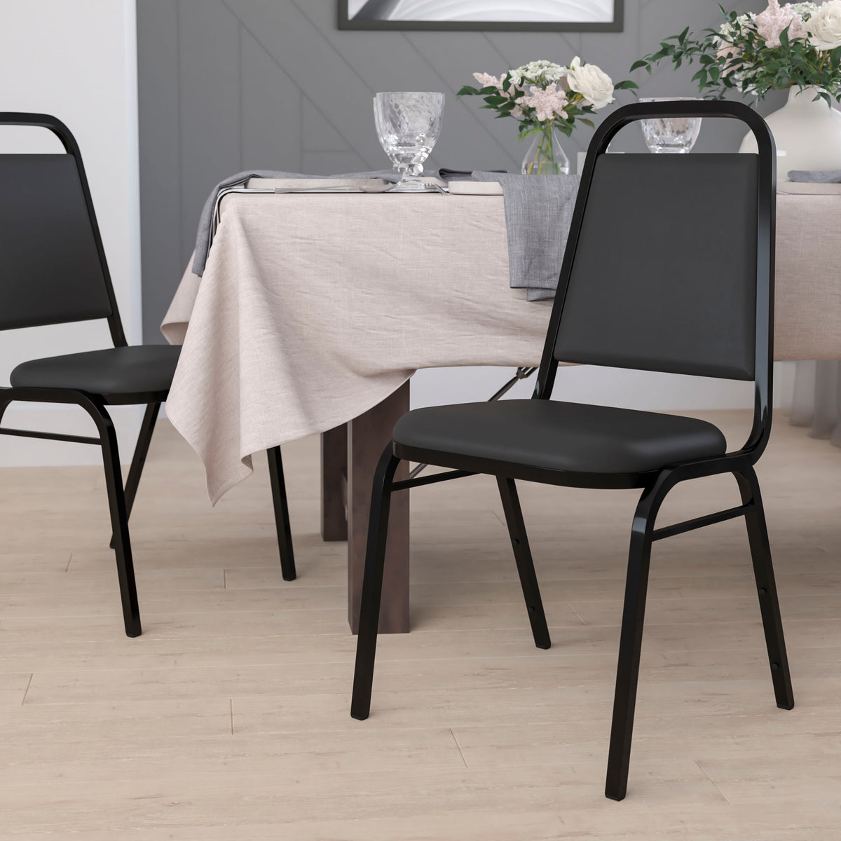 EMMA + OLIVER Crown Back Banquet Chairs - Stacking Event Chairs Green Fabric/Gold Frame 500lb Capacity