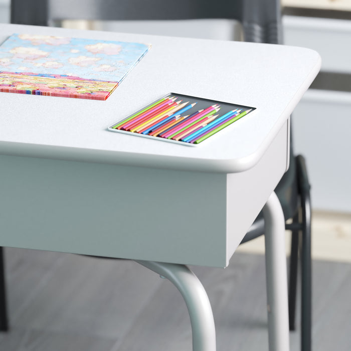 Emma + Oliver Gray Student Desk with Open Front Metal Book Box - School Desk