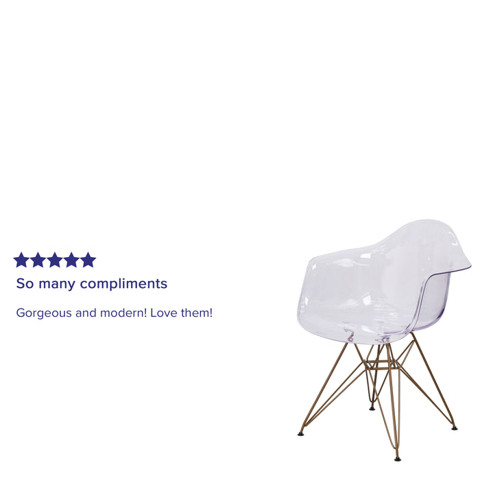 Transparent Side Chair with Arms and Gold Base