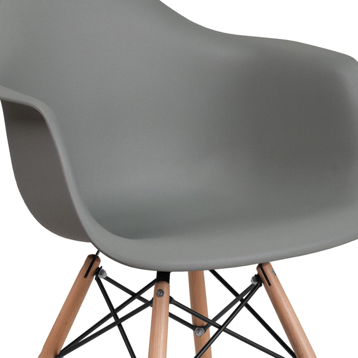 Plastic Accent Dining Chair with Arms and Wooden Legs