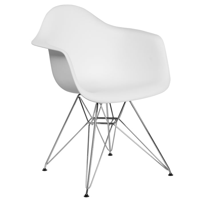 Plastic Accent Dining Chair with Arms and Chrome Base