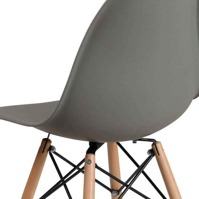Plastic Accent Dining Chair with Wooden Legs