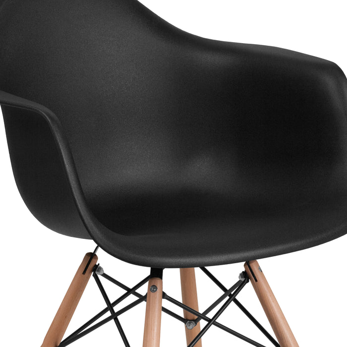 Plastic Accent Dining Chair with Arms and Wooden Legs