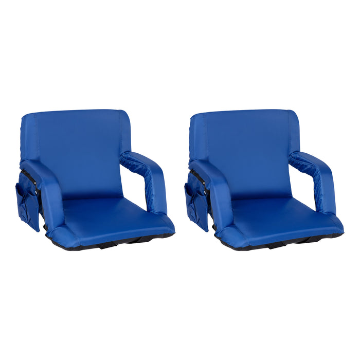 Set of 2 Portable Stadium Chairs with Armrests, Reclining Padded Back & Seat, Lightweight Metal Frame & Backpack Straps, Storage Pockets