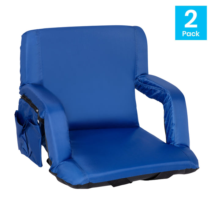 Set of 2 Portable Stadium Chairs with Armrests, Reclining Padded Back & Seat, Lightweight Metal Frame & Backpack Straps, Storage Pockets
