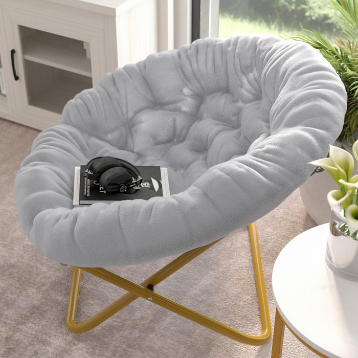 Grey Plush Folding Chairs Round Portable Foldable Gray Faux Fur
