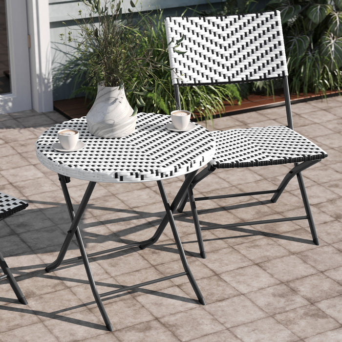 Ciel Three Piece Folding French Bistro Set in PE Rattan with Metal