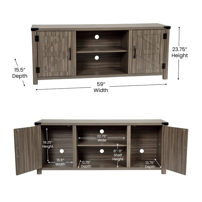 59 Inch Barn Door TV Stand Fits up to 65" TV's with Adjustable Shelf