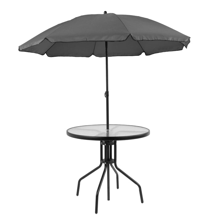 6 Piece Patio Garden Set with Table, Umbrella and 4 Folding Chairs