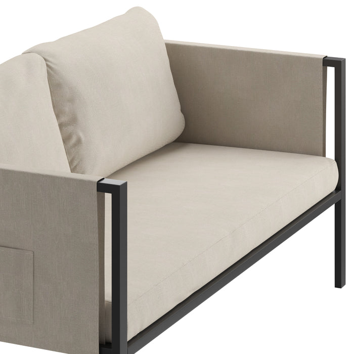 Steel Frame Loveseat with Included Cushions and Storage Pockets