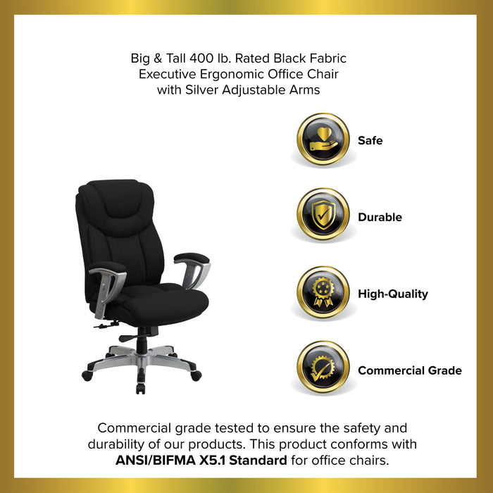 400 lb. Big & Tall High Back Ergonomic Office Chair, Silver Adjustable Arms