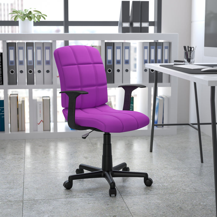 Mid-Back Quilted Vinyl Swivel Task Office Chair with Arms