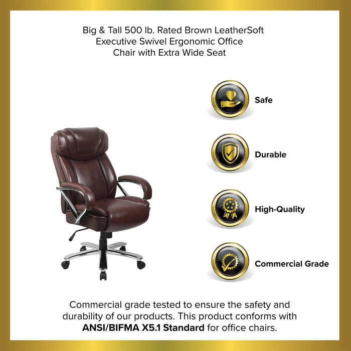 500 lb Tall Office Chair, Wide Seat, Ergonomic Executive Computer