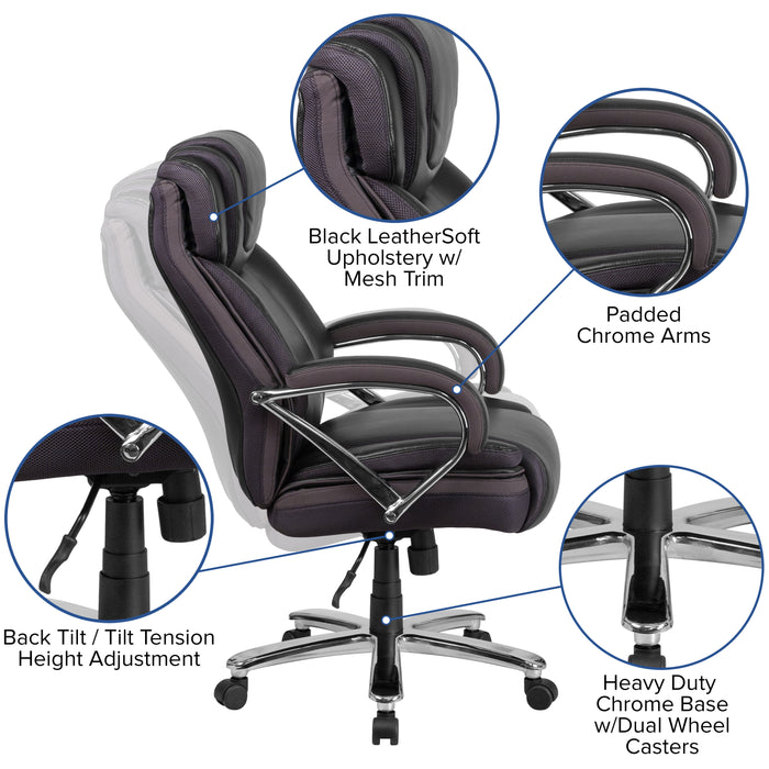 500 lb Tall Office Chair, Wide Seat, Ergonomic Executive Computer