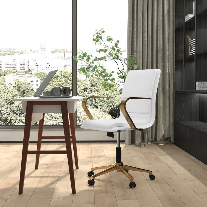 Ziva Modern Upholstered Mid-Back Home Office Chair with Arms and 5 Star Base