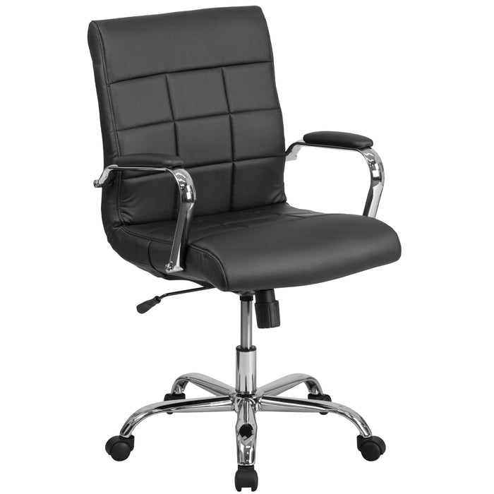 Mid-Back Vinyl Executive Swivel Office Chair with Chrome Base and Arms