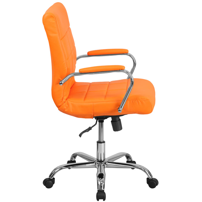 Mid-Back Vinyl Executive Swivel Office Chair with Chrome Base and Arms