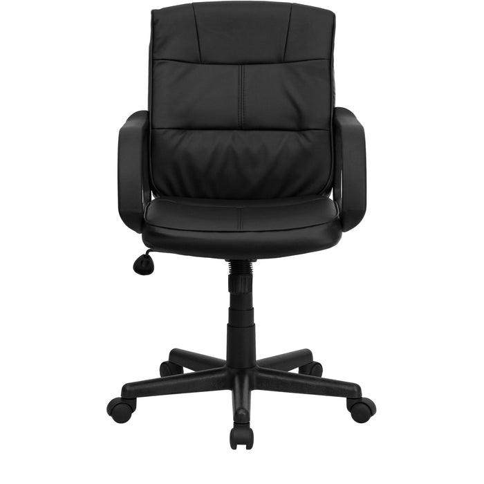 Mid-Back Leather Swivel Task Office Chair with Arms